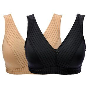 Rhonda Shear 2 Pack Striped Pin Up Bra Size XL Black Beige Intimate Lounge 679.3